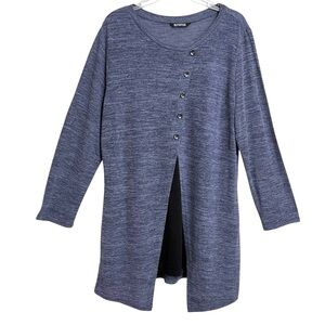 BloomChic Womens Lagenlook Asymmetric Tunic Top 18-20 Plus Size Blue Marled Knit